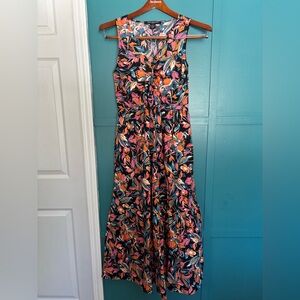 French Connection Multicolor Floral Maxi Dress Size Med w/ Pockets 100% Cotton